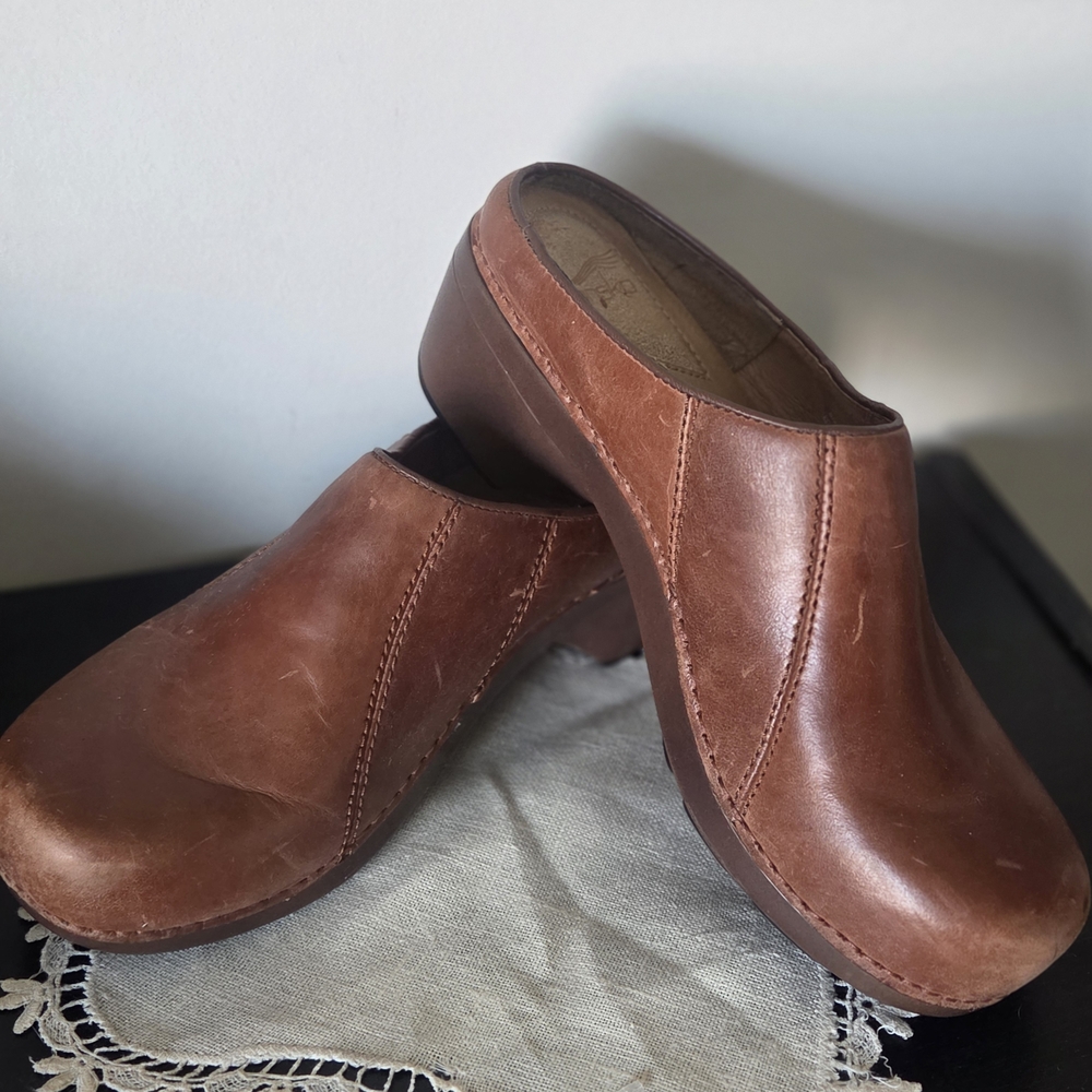 Womens DANSKO Brown Leather Clogs